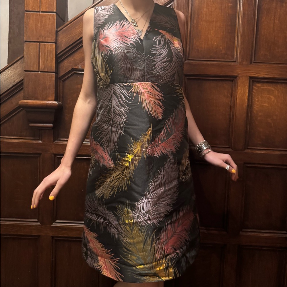 Emilio Pucci Pink and Gold Sleeveless V-neck Sheath Midi Dress